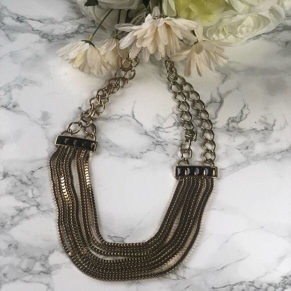 2/$30 Gold 8 strand Chunky Statement Layered Necklace - Picture 3 of 8